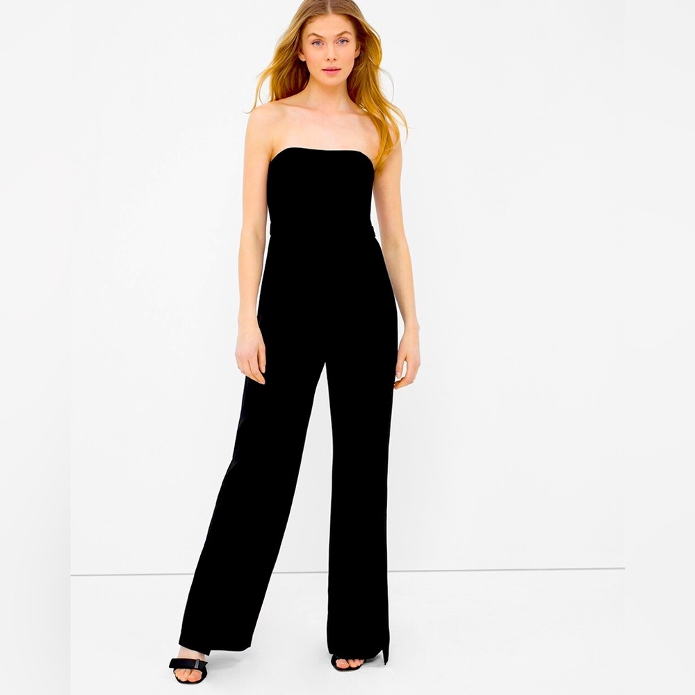 White House Black Market Black Strapless Split-Pant Jumpsuit Size 0 Looks New